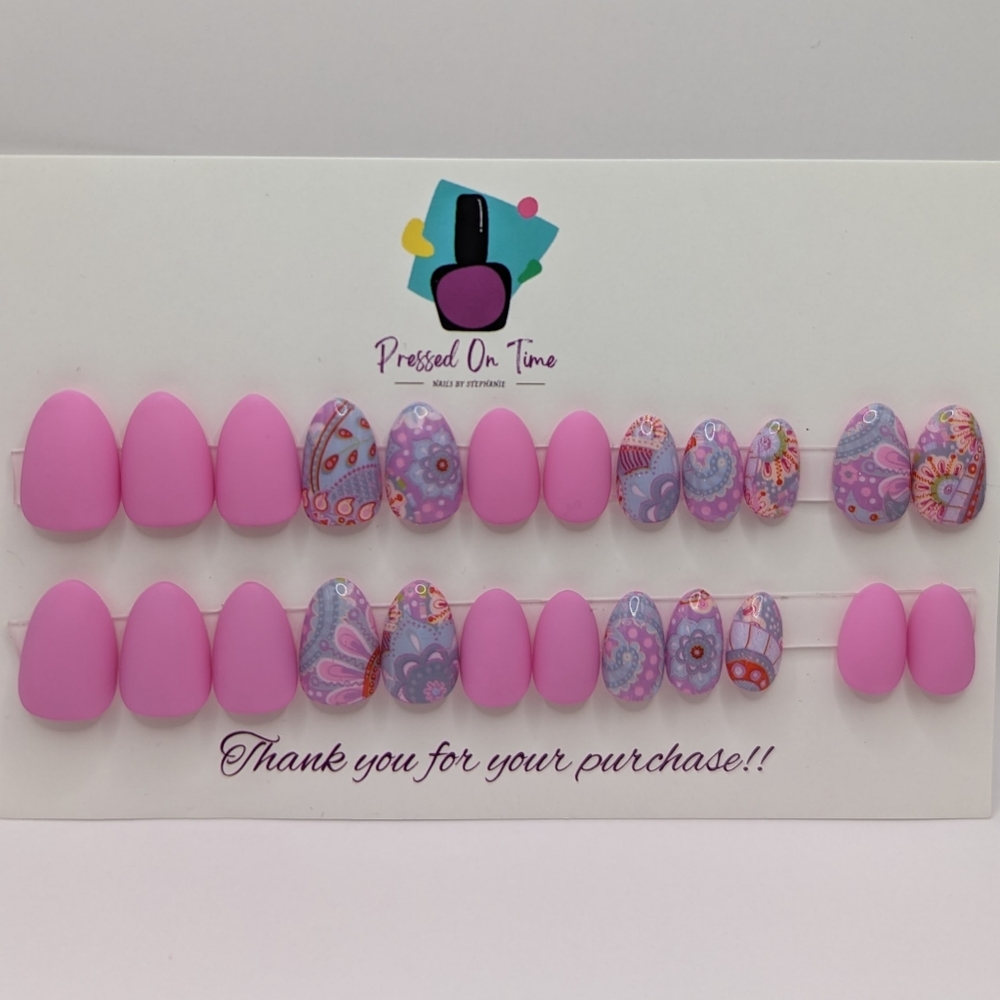 24 piece short oval matte pink press on nail set